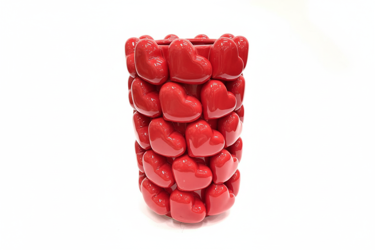 Grand Vase en céramique à motifs de Cœurs 3D