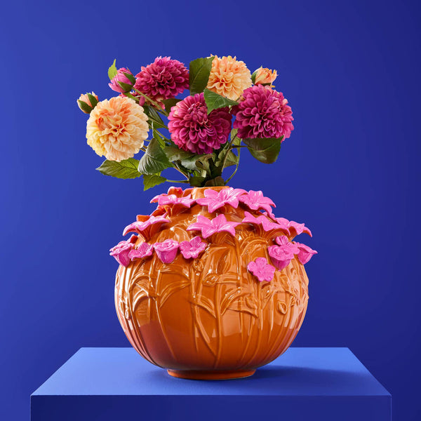 Jarrón Verano, Gres Naranja/Rosa, 34 x 29,5 cm