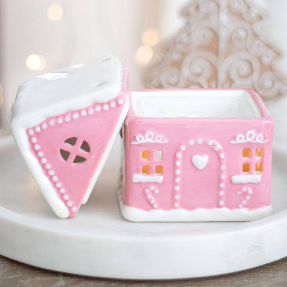 Brûleur à huile de Noël Pink Gingerbread House