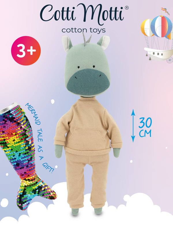 Peluche Andy el Dragón: Conjunto de traje beige y cola de sirena - 29 cm