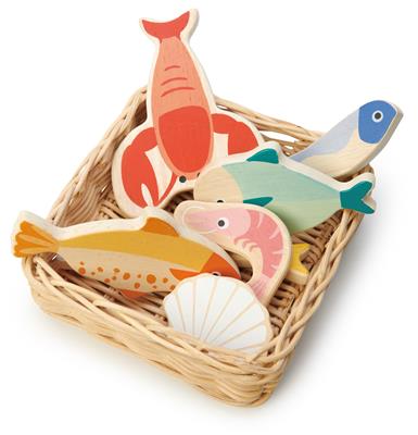 Tender Leaf Jour du Marché: LE PANIER DU MARCHÉ / FRUITS DE MER 15,5x15,5x5,5cm, en bois, en boîte 16x5,5x16,2cm, 3+