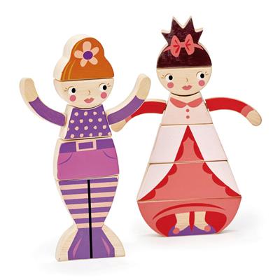 Tender Leaf Meubles de Poupées: PRINCESSES & SIRÈNES 21,5x2x21cm, avec 15 pièces double face, en bois, avec sac imprimé, en boîte 25,9x3,4x21,8cm, 3+