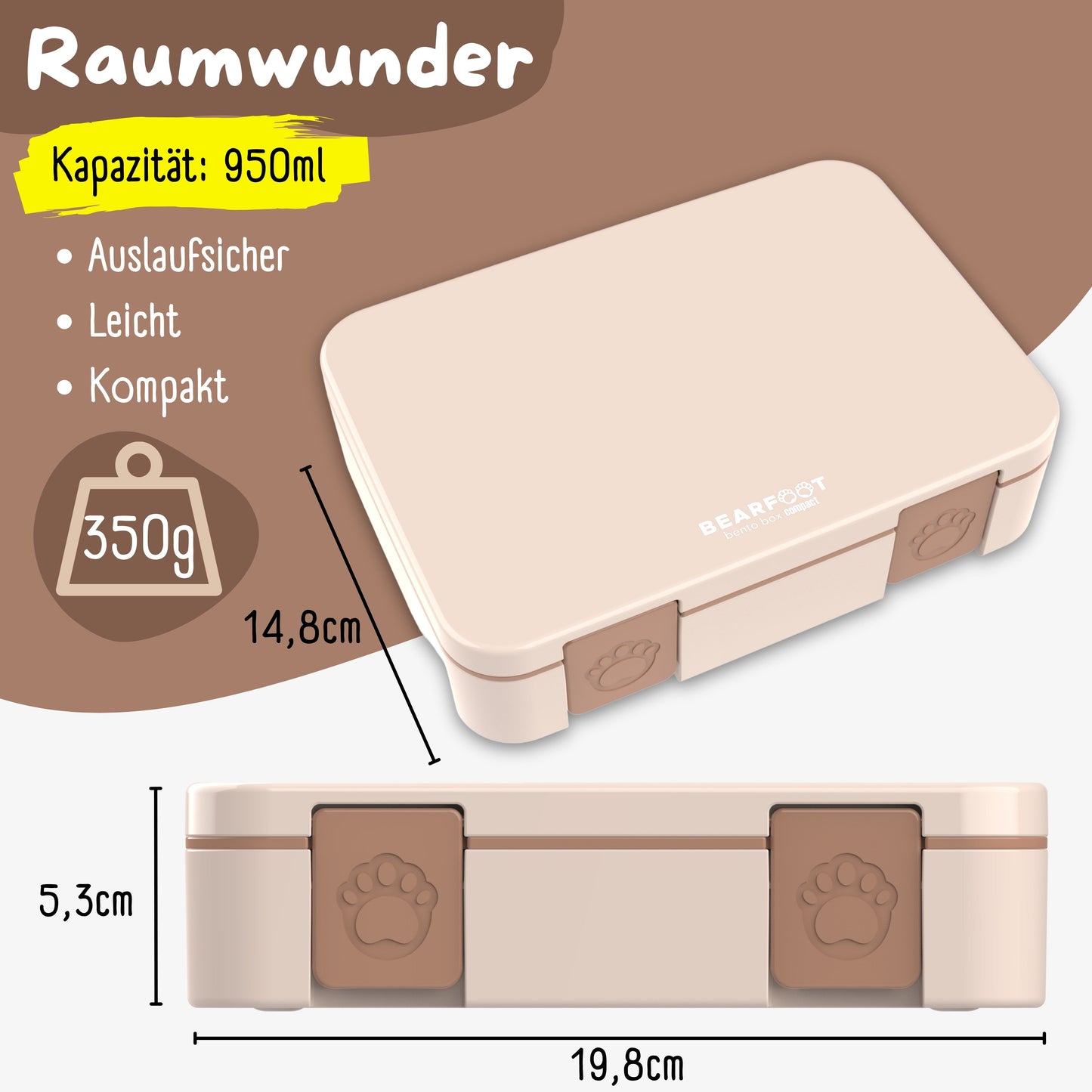 Brotdose mit Fächern, leicht & auslaufsicher - braun