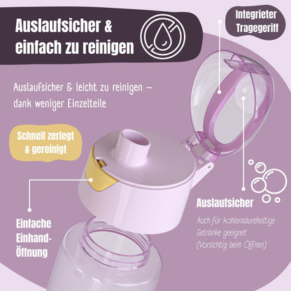 Trinkflasche Kinder, leichte Wasserflasche - Sticker lila