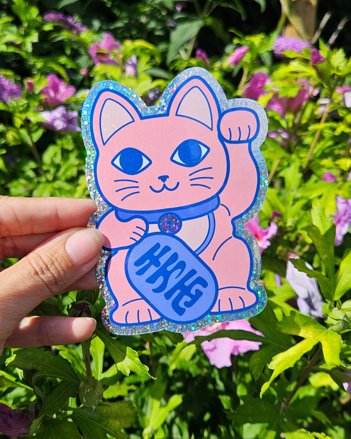 Autocollant à Paillettes Maneki Neko Lucky Cat
