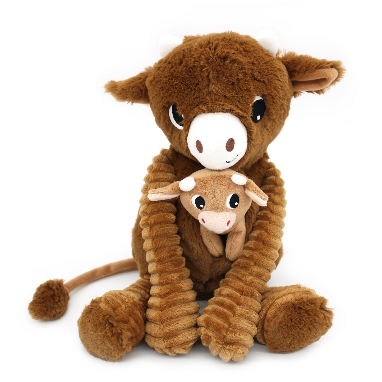 Peluche vache Hindou maman et son bébé marron cassonade – Les Ptipotos – vue 5