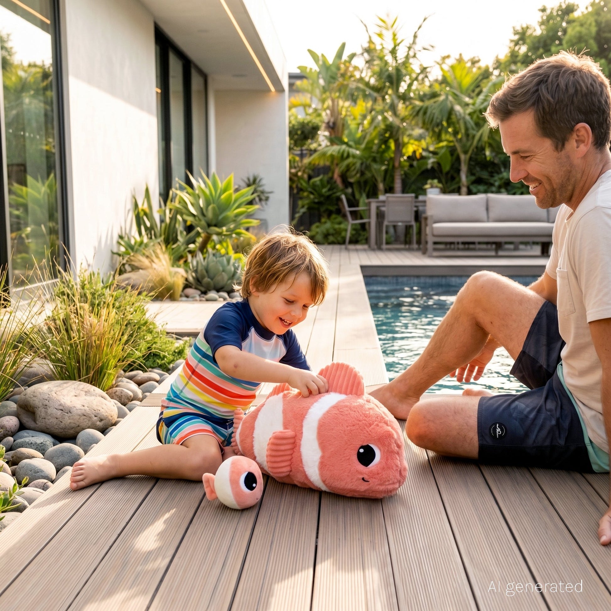 Peluche poisson-clown Bigou maman et son bébé bleu aqua – Les Ptipotos – vue 2