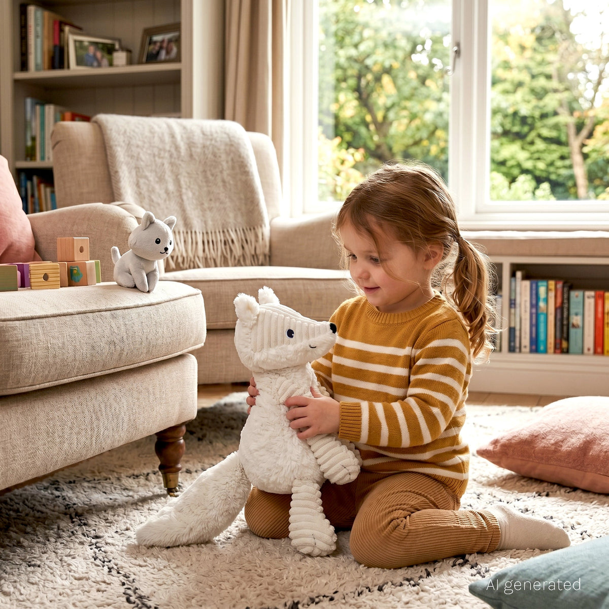 Peluche renard arctique Frimou maman et son bébé gris clair – Les Ptipotos