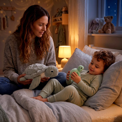 Peluche tortue Sauvenou maman et son bébé bleu aqua – Les Ptipotos – vue 2