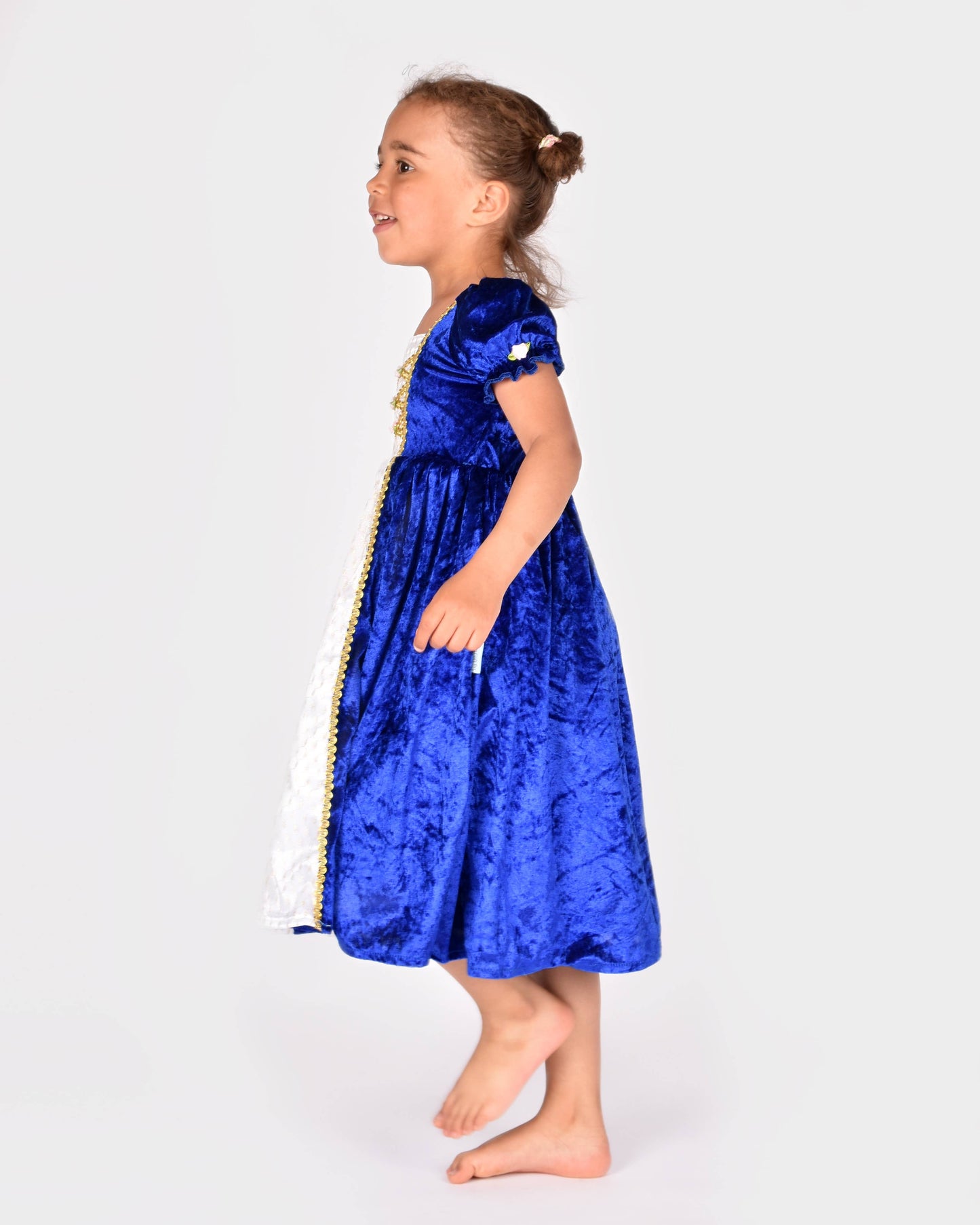 Robe de princesse en velours bleu taille 122-128 cm pour enfants de 6 à 8 ans