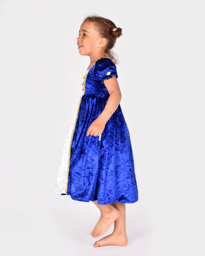 Robe de princesse en velours bleu taille 122-128 cm pour enfants de 6 à 8 ans
