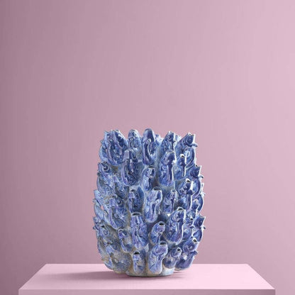 Vase banc de poissons, grès bleu, 24 x 24 x 32 cm