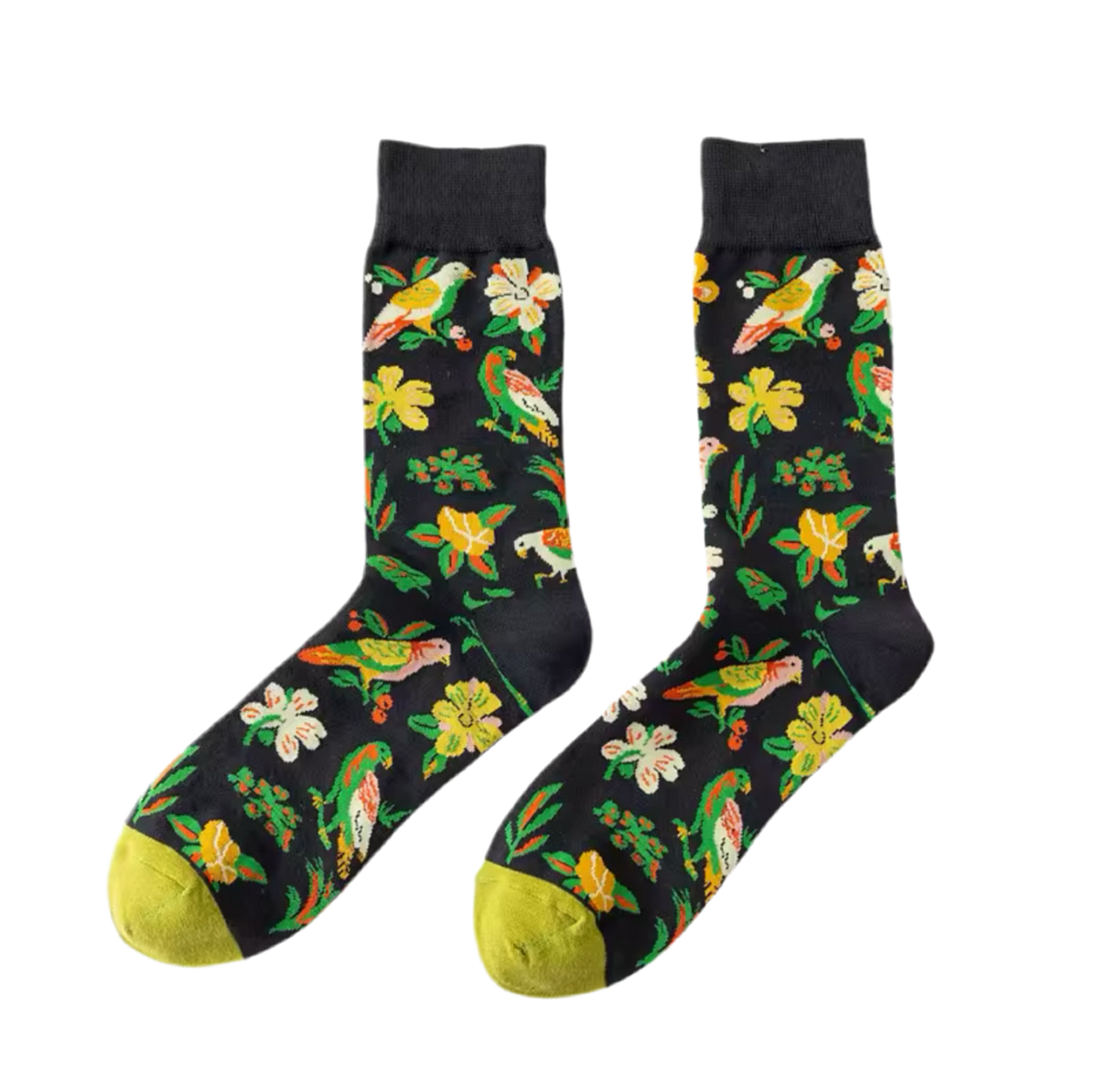 Calcetines de pájaros y flores exóticas