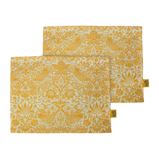 Manteles individuales y servilletas de algodón reciclado amarillo de William Morris