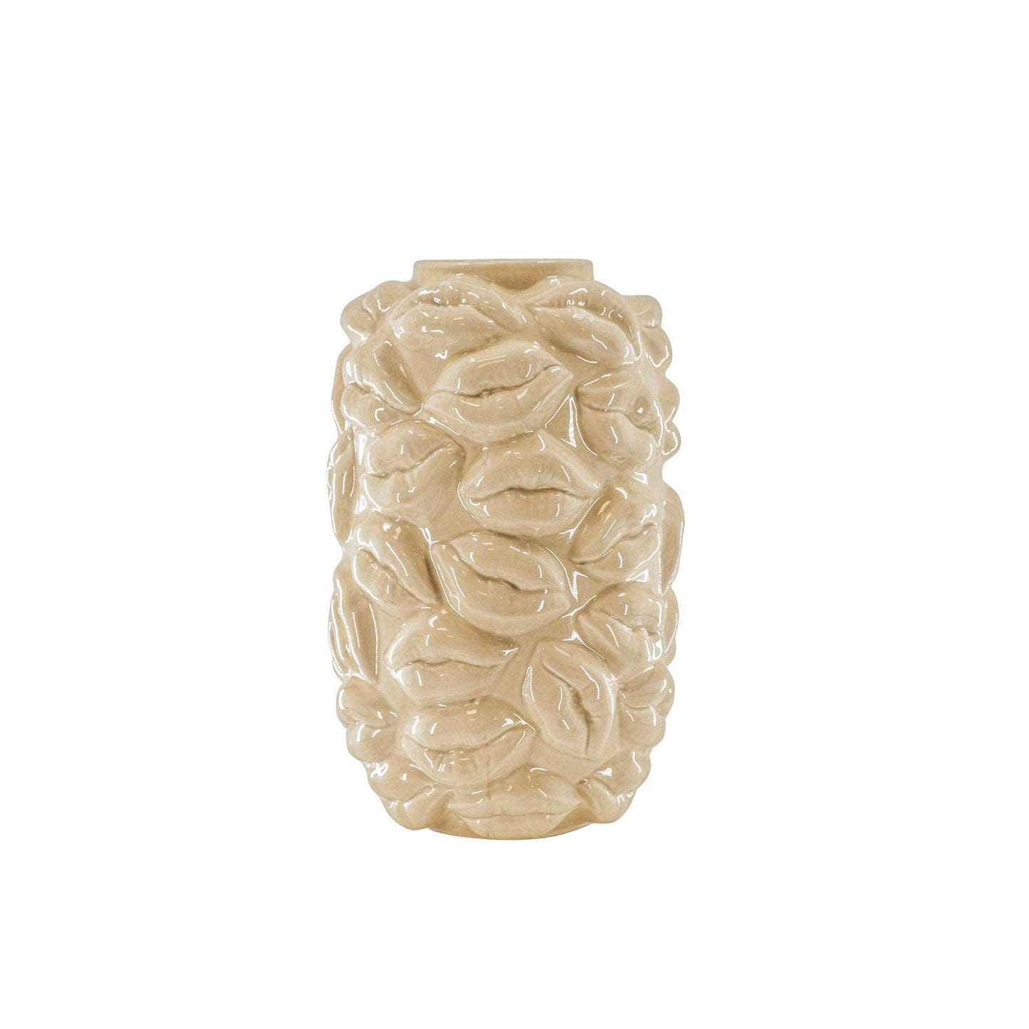 Vaso - Beijos - Cerâmica - Bege - 17x17x27cm
