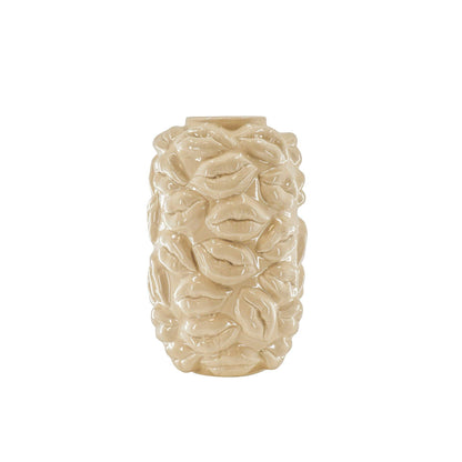 Vaso - Beijos - Cerâmica - Bege - 17x17x27cm