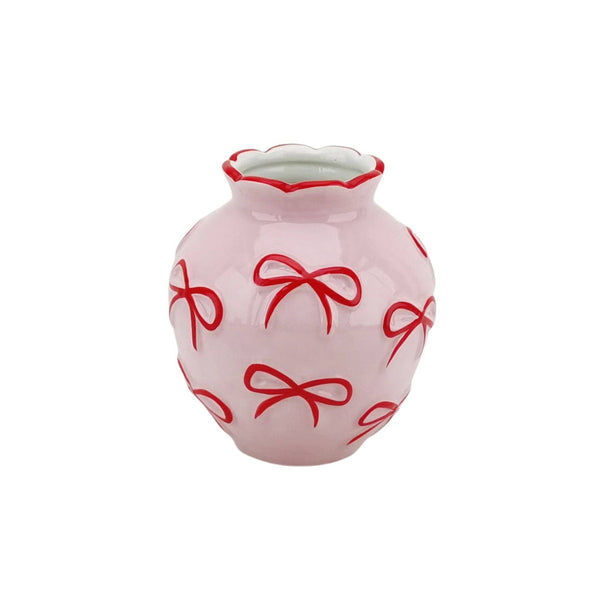 Vase - Vase à fleurs Rubans - Rose clair/Rouge - 13x13x14cm