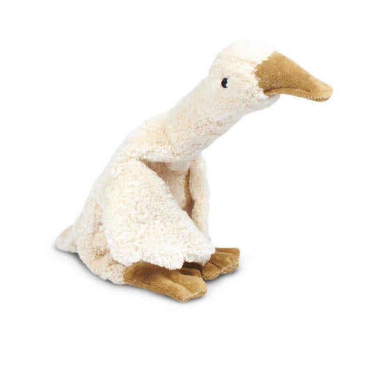 Small hot water bottle in the shape of a cuddly white goose