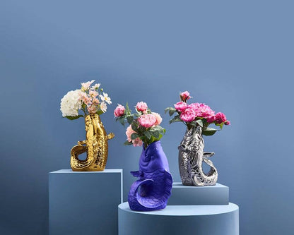 Blubb Vis Sculptuur/Vaas, zilverkleurig aardewerk