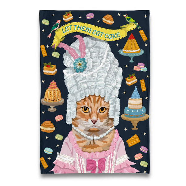 Strofinaccio arancione con gatto di Maria Antonietta "Lasciateli mangiare la torta"