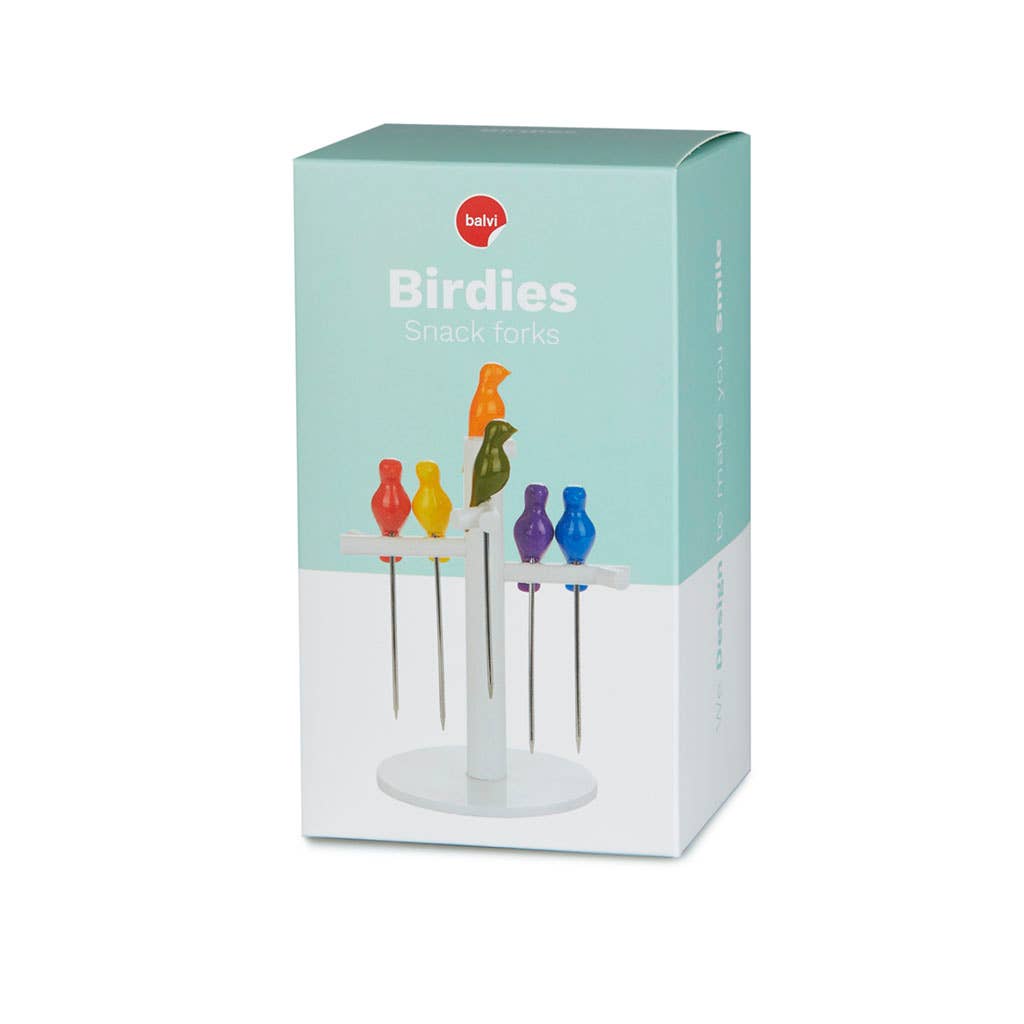 Garfo para snacks, Birdies, embalagem de 6 unidades, aço inoxidável/ABS