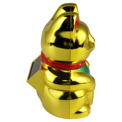 Chat chanceux solaire doré 10,5 cm