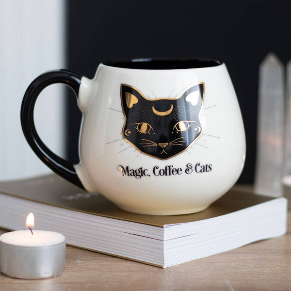 Rounded Mug "Magic, Coffee & Cats"