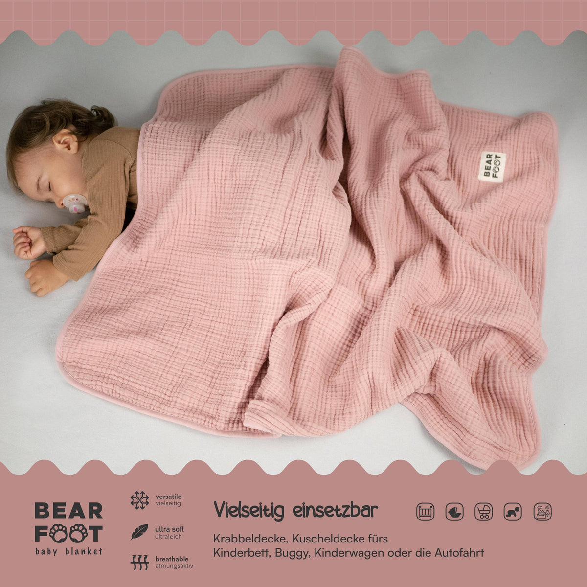 Babydecke Musselin Fleecedecke flauschig weich - rosa