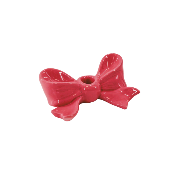 Bougeoir - Nœud - Céramique - Rouge - 18x9x7 cm