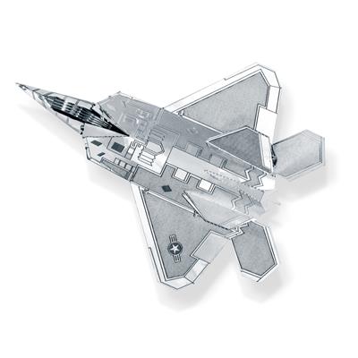 MetalEarth Aviation: F22 RAPTOR 9x7,1x2,5cm, maquette 3D en métal avec 1 feuille, sur carte 12x17cm, 14+