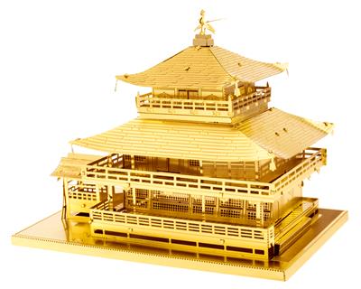 MetalEarth Architecture: GOLD KINKAKU-JI 8.9x6x6.5cm, maquette 3D en métal avec 3 feuilles, sur carte 12x17cm, 14+