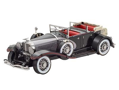 MetalEarth Véhicules: DUESENBERG II SJ 1935 10x4x2,6cm, maquette 3D en métal avec 2,5 feuilles multicolorées, sur carte 12x17cm, 14+