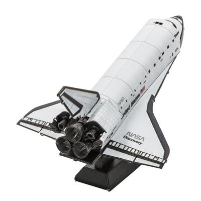 MetalEarth Espace: SPACE SHUTTLE DISCOVERY 11.43x7.11x5.84cm, maquette 3D en métal avec 2 feuilles multicolorées, sur carte 12x17cm, 14+