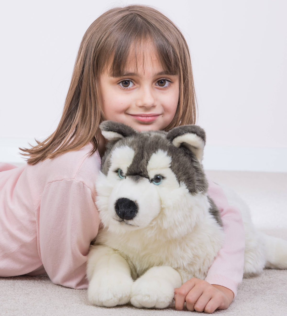 Grande Husky de Peluche Deitado – 60 cm