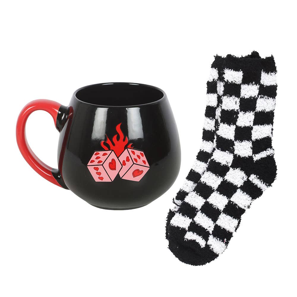 Coffret Mug & Chaussettes Rebel Romance – Dés Enflammés