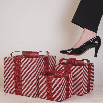 Cadeau de Noël à LED - S3 - Polystyrène - Rouge/Blanc-15/20/25cm