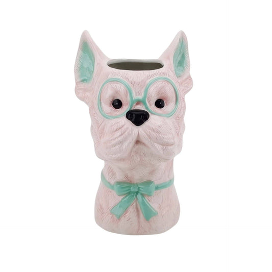 Jarrón - Jarrón con forma de perro - Rosa/Menta - 13,5 x 14,5 x 23 cm