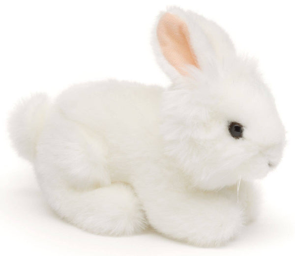 Peluche lapin angora blanc couché Uni Toys