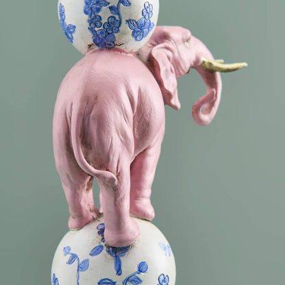 Bird on Elephant Candle Holder, Pink Resin, 13 x 9 x 30.5 cm