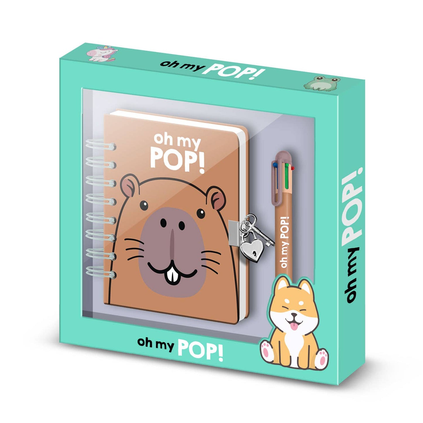 Oh My Pop Capybara - Confezione di diario A5 + penna a 6 colori