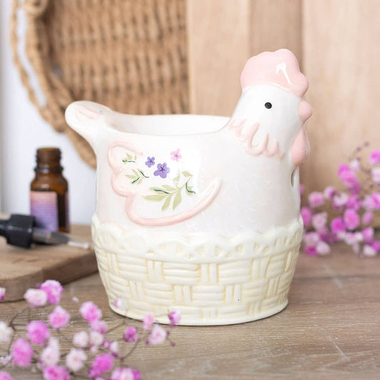Floral hen-shaped oil burner and wax warmer
