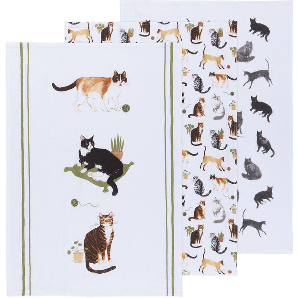 Set di 3 strofinacci a forma di gatto