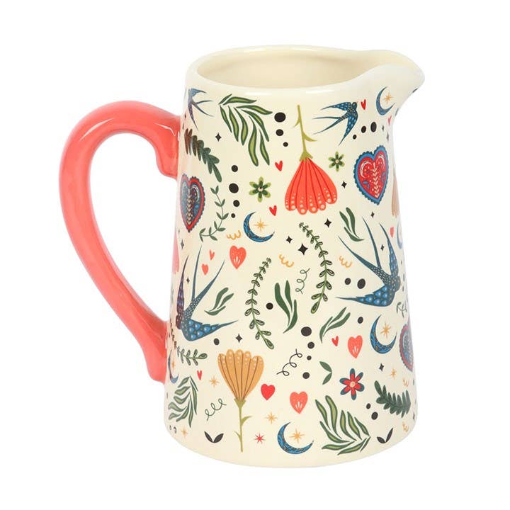 Cream Folk Pattern Ceramic Flower Pitcher