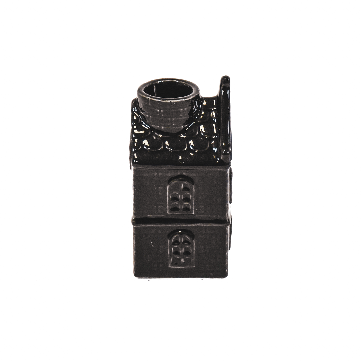 Bougeoir - Maison - Céramique - Noir - 6x5,5x11cm