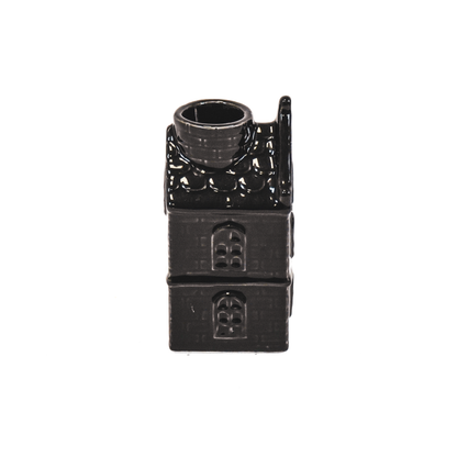 Bougeoir - Maison - Céramique - Noir - 6x5,5x11cm