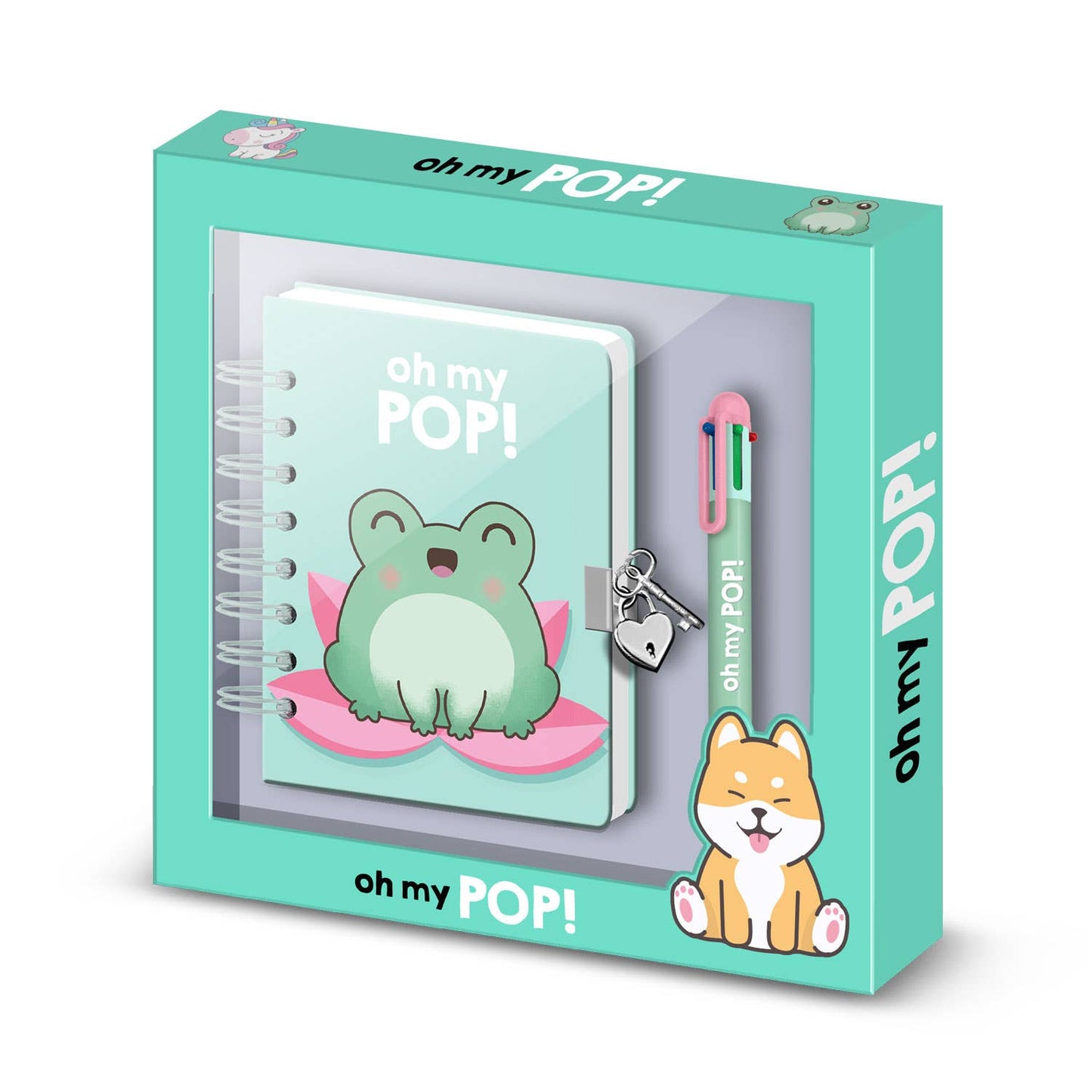 Oh My Pop Froggy - Confezione di diario A5 + penna a 6 colori