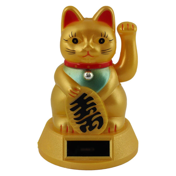Chat chanceux solaire doré 12cm