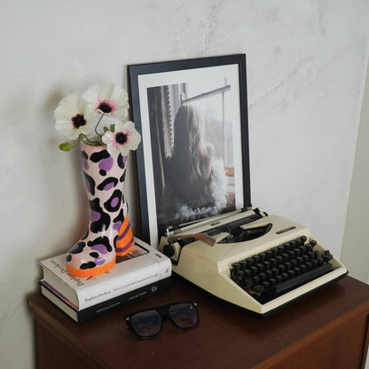 Leopard Print Boot Vase - Pink/Orange