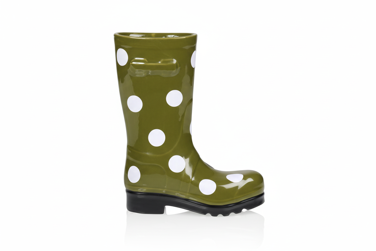 Green Polka Dot Wellington Boots Vase