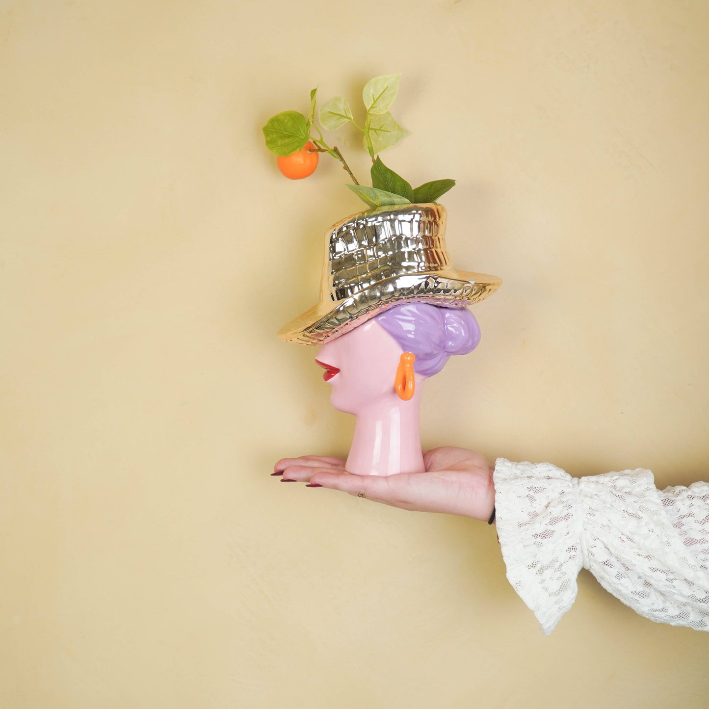 Flower vase - Cowboy hat vase - Gold - 19x16x23.5 cm